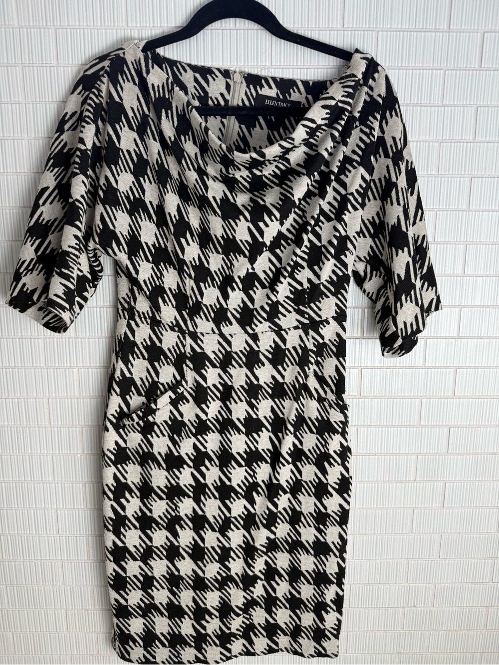 Ellen Tracy Black and White Houndstooth Midi Dress